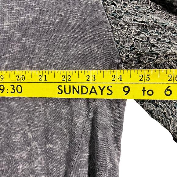BKE Gimmicks FAB! Embroidered Mesh Boho Open Tie Festive Top in Gray L With Tags - Picture 6 of 7